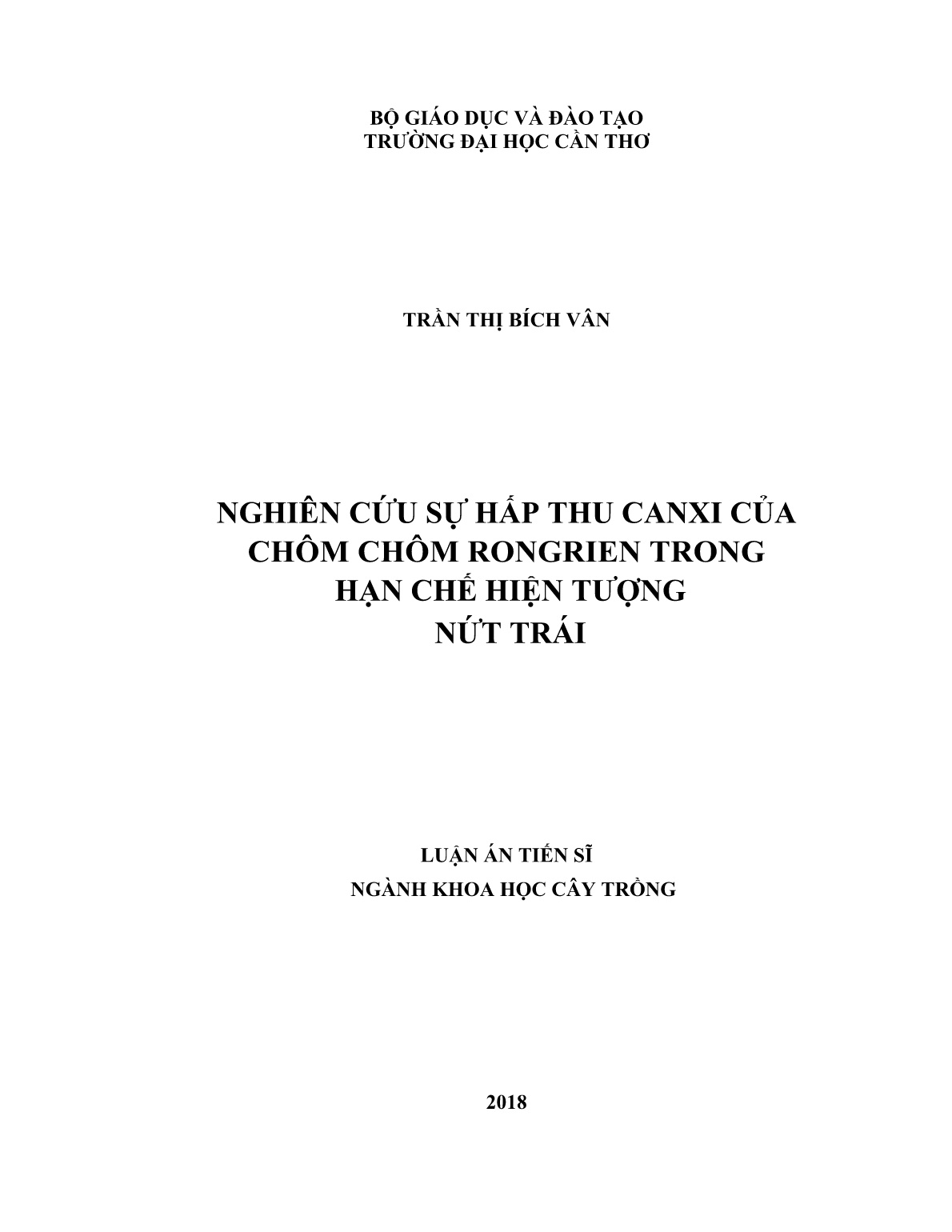 Luận án Nghiên cứu sự hấp thu canxi của chôm chôm Rongrien trong hạn chế hiện tượng nứt trái trang 1