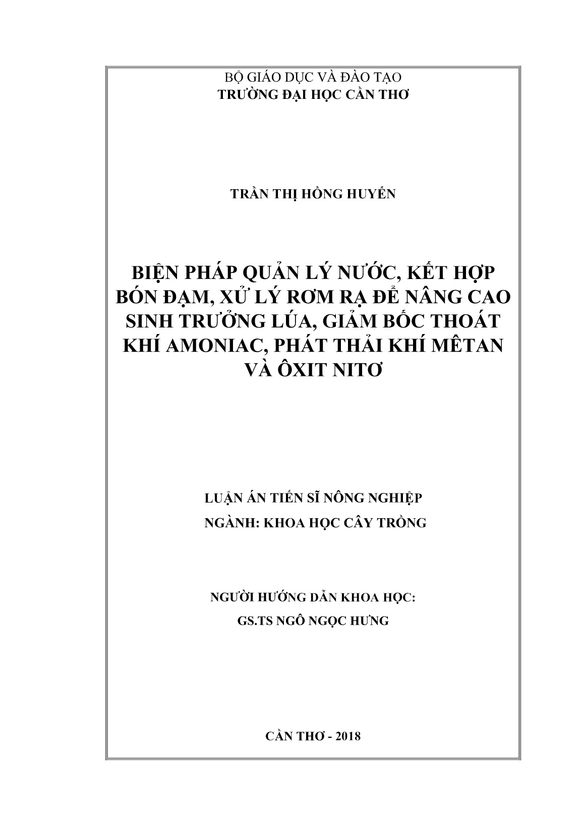Luận án Biện pháp quản lý nước, kết hợp bón đạm, xử lý rơm rạ để nâng cao sinh trưởng lúa, giảm bốc thoát khí amoniac, phát thải khí Mêtan và Oxit nitơ trang 2 Luận án Biện pháp quản lý nước, kết hợp bón đạm, xử lý rơm rạ để nâng cao sinh trưởng lúa, giảm bốc thoát khí amoniac, phát thải khí Mêtan và Oxit nitơ trang 2