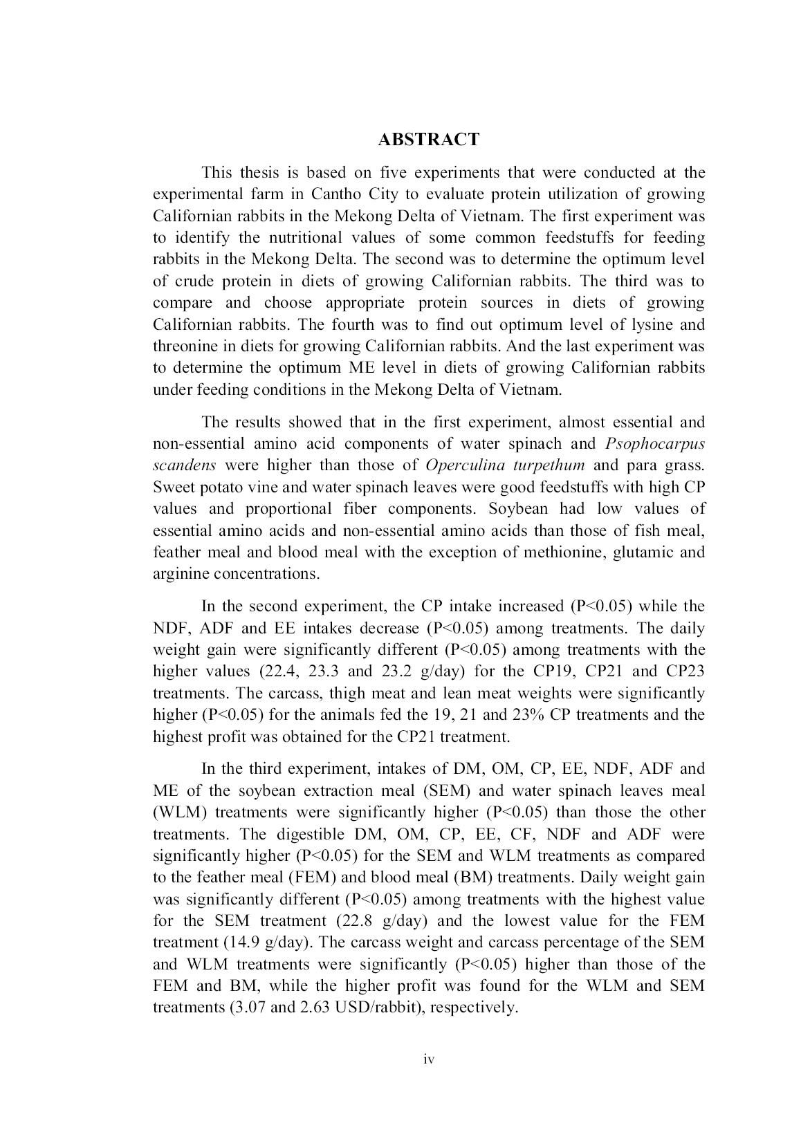 Luận án A study of dietary protein for growing californian rabbits in the Mekong delta of Vietnam trang 4 Luận án A study of dietary protein for growing californian rabbits in the Mekong delta of Vietnam trang 4