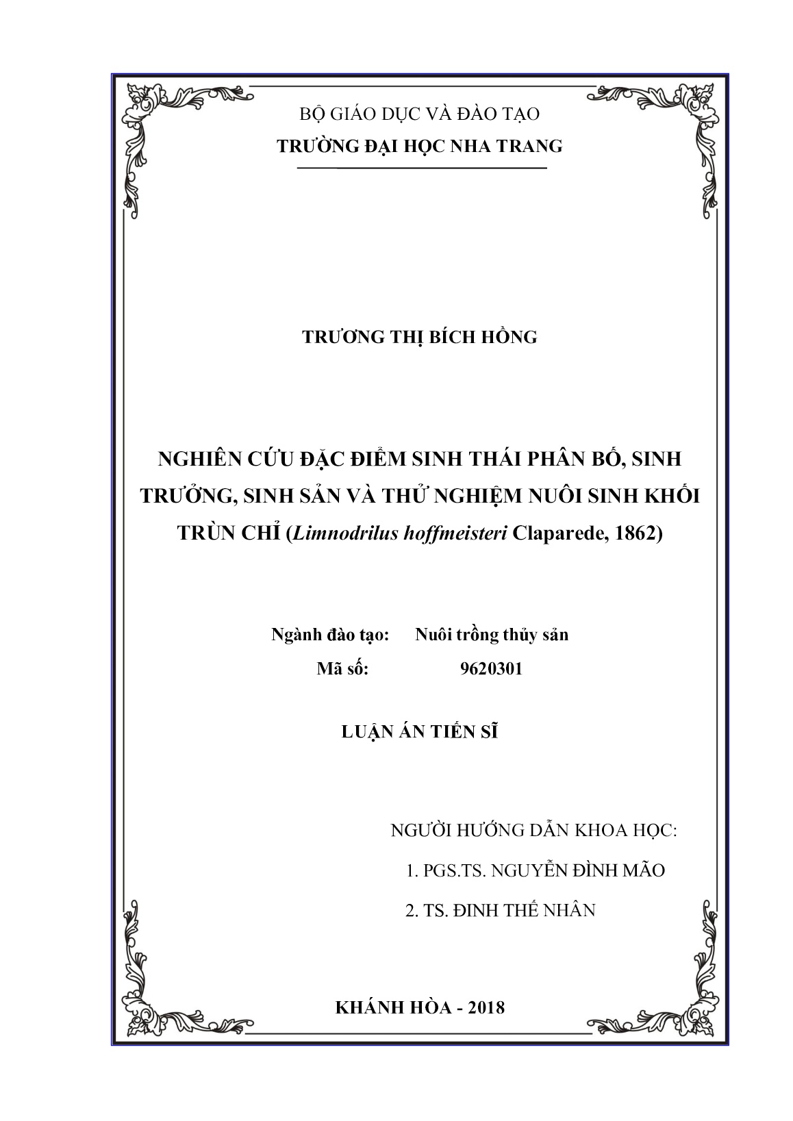 Luận án Nghiên cứu đặc điểm sinh thái phân bố, sinh trưởng, sinh sản và thử nghiệm nuôi sinh khối trùn chỉ (Limnodrilus hoffmeisteri Claparede, 1862) trang 2