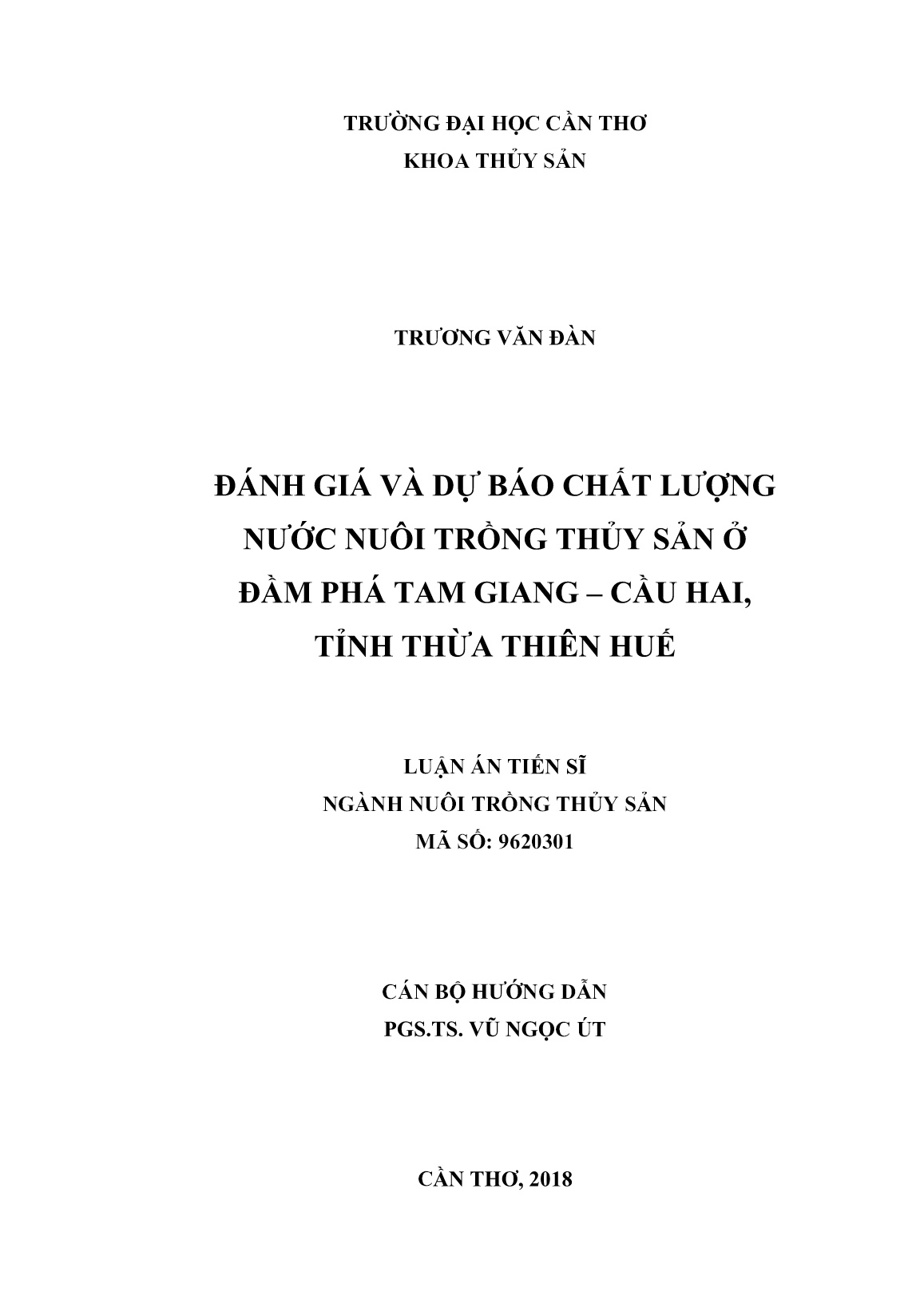 Luận án Đánh giá và dự báo chất lượng nước nuôi trồng thủy sản ở đầm Phá Tam Giang - Cầu Hai, tỉnh Thừa Thiên Huế trang 2