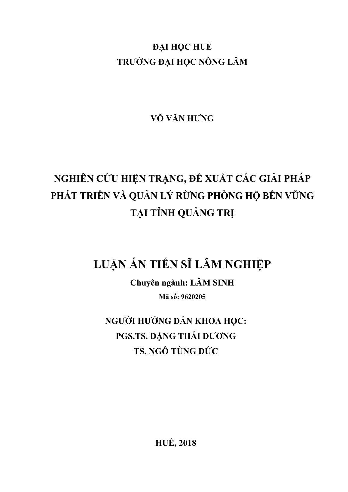 Luận án Nghiên cứu hiện trạng, đề xuất các giải pháp phát triển và quản lý rừng phòng hộ bền vững tại tỉ̉nh Quảng Trị trang 2
