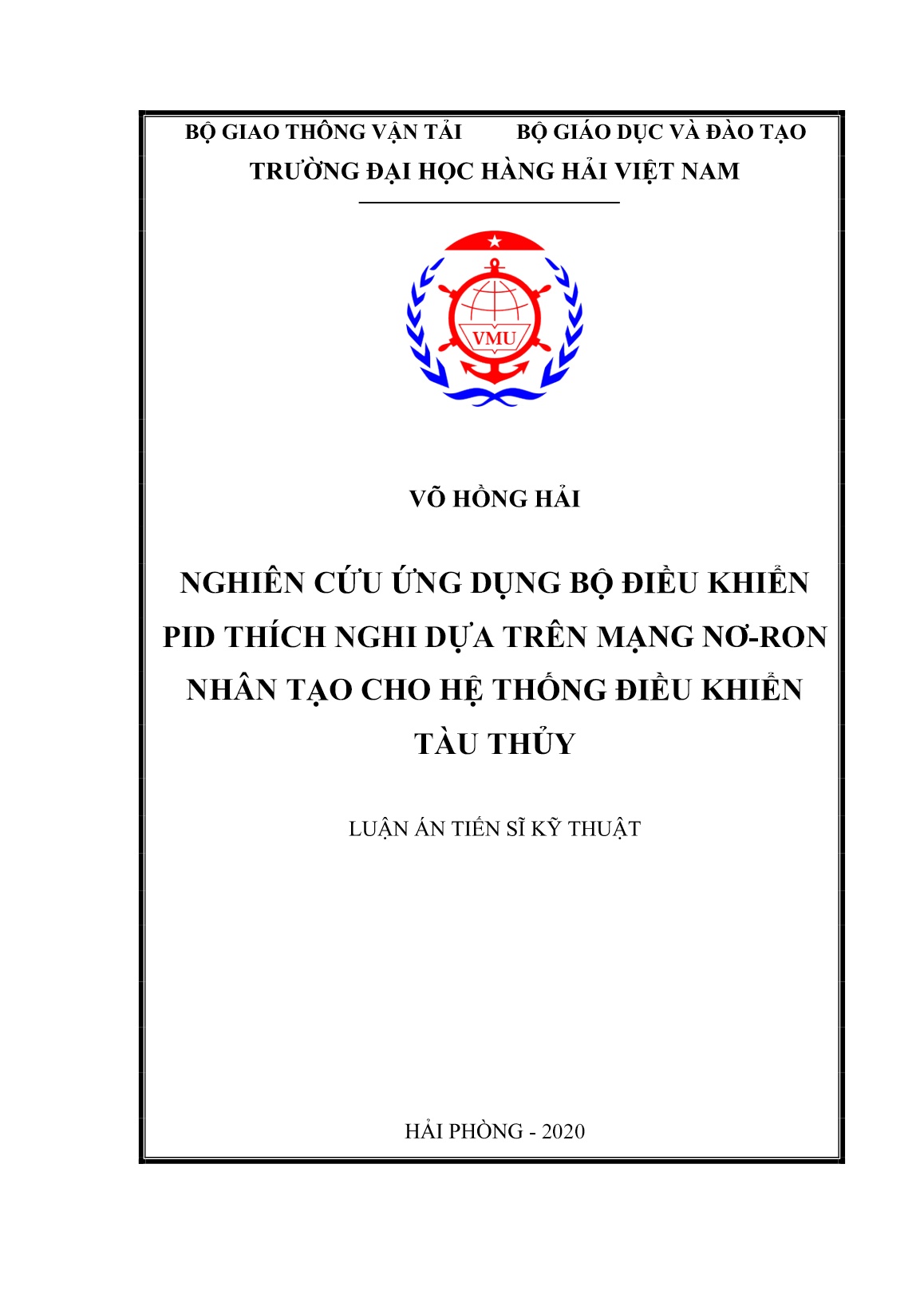 Luận án Nghiên cứu ứng dụng bộ điều khiển PID thích nghi dựa trên mạng nơ-ron nhân tạo cho hệ thống điều khiển tàu thủy trang 1
