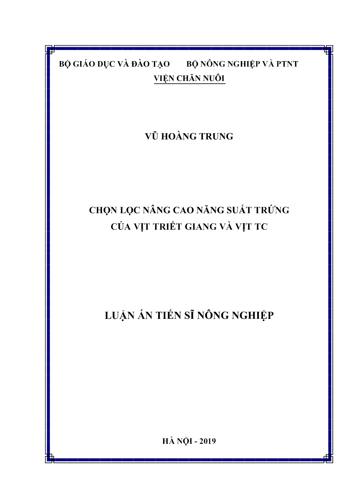 Luận án Chọn lọc nâng cao năng suất trứng của vịt triết giang và vịt TC trang 1 Luận án Chọn lọc nâng cao năng suất trứng của vịt triết giang và vịt TC trang 1