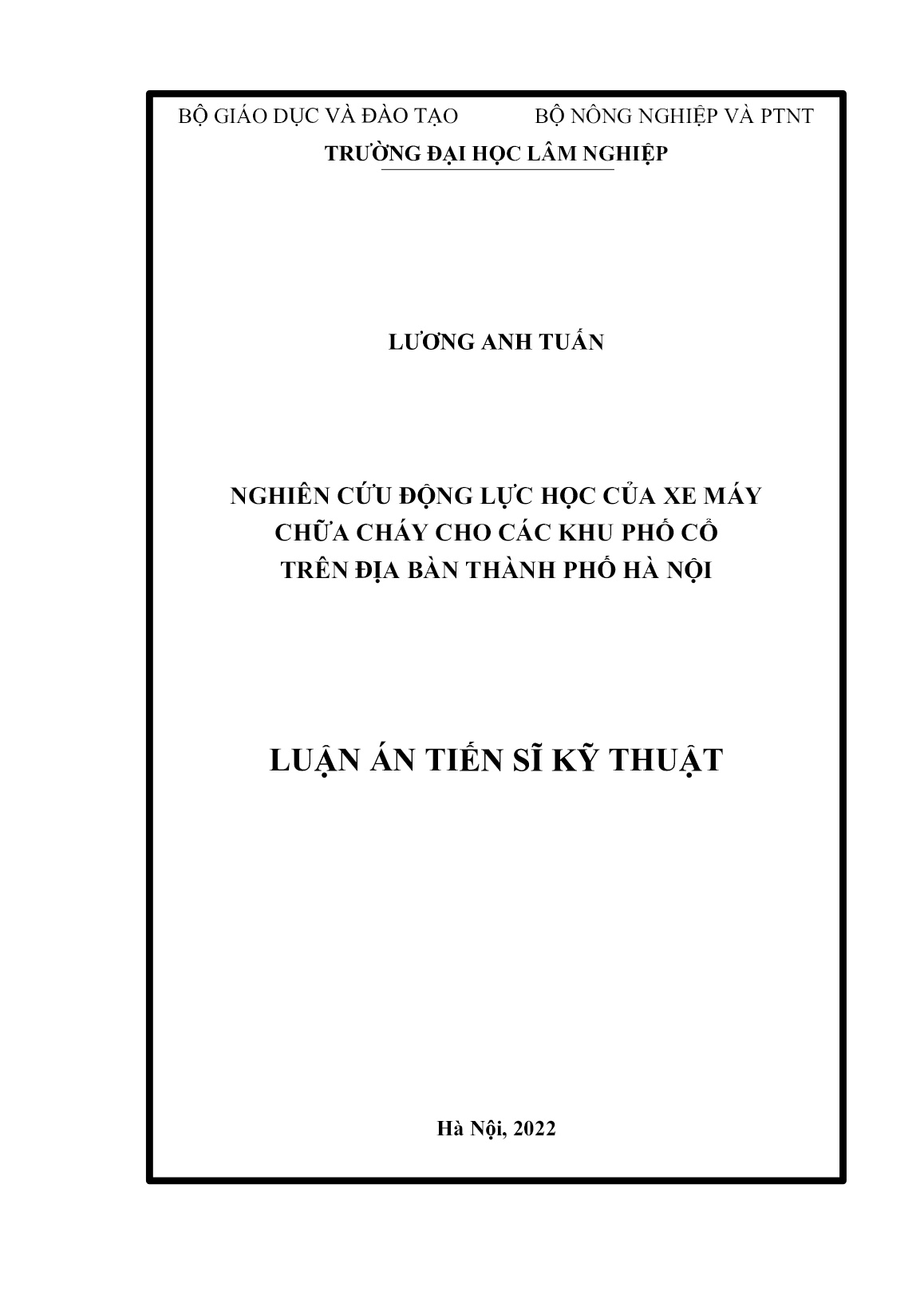 Luận án Nghiên cứu động lực học của xe máy chữa cháy cho các khu phố cổ trên địa bàn Thành phố Hà Nội trang 1