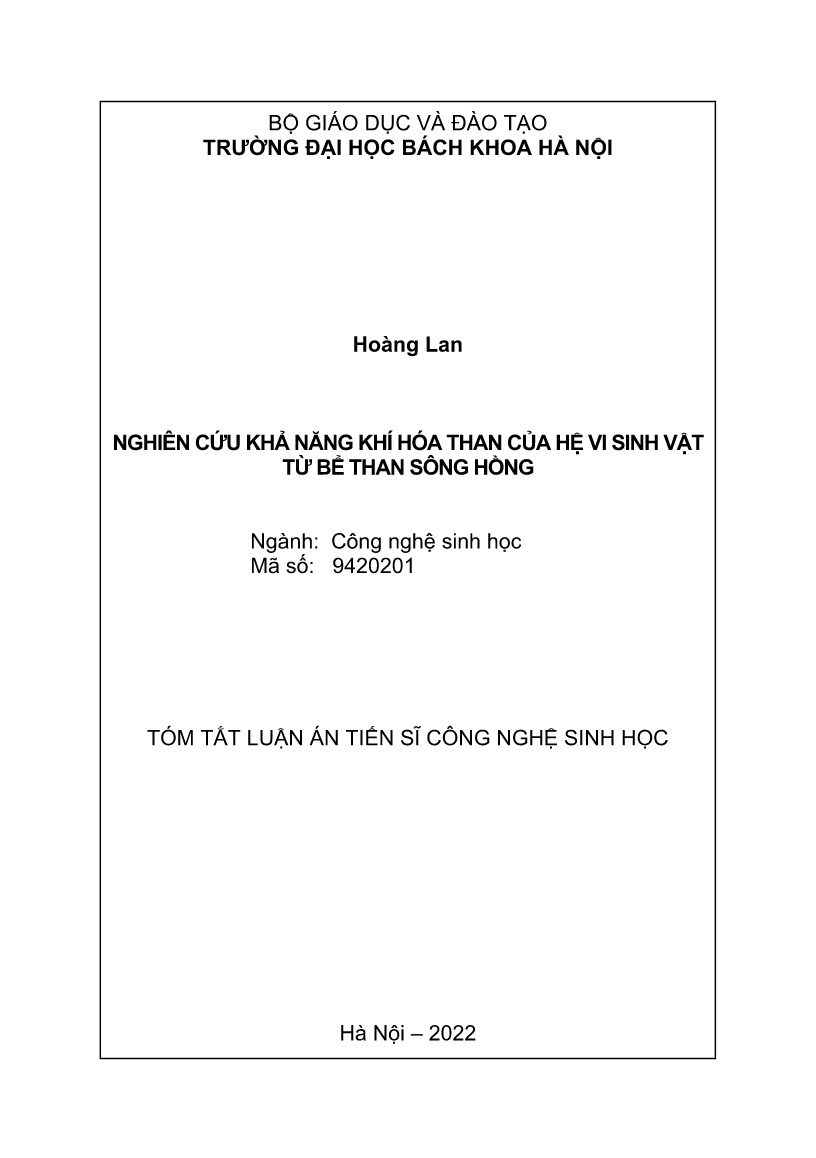 Tóm tắt Luận án Nghiên cứu khả năng khí hóa than của hệ vi sinh vật từ bể than sông Hồng trang 1 Tóm tắt Luận án Nghiên cứu khả năng khí hóa than của hệ vi sinh vật từ bể than sông Hồng trang 1