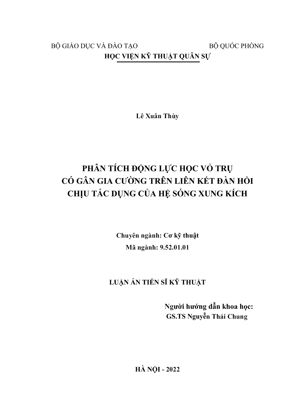 Luận án Phân tích động lực học vỏ trụ có gân gia cường trên liên kết đàn hồi chịu tác dụng của hệ sóng xung kích trang 2 Luận án Phân tích động lực học vỏ trụ có gân gia cường trên liên kết đàn hồi chịu tác dụng của hệ sóng xung kích trang 2