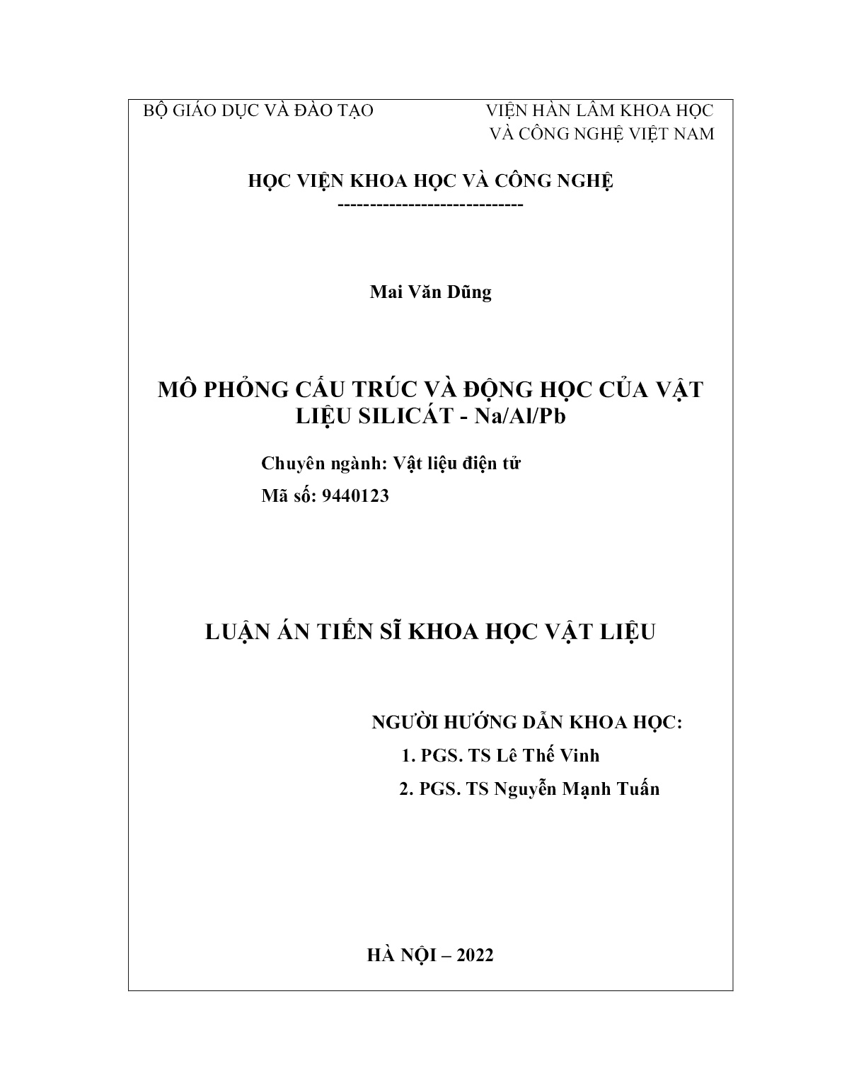 Luận án Mô phỏng cấu trúc và động học của vật liệu silicát - Na/Al/Pb trang 2 Luận án Mô phỏng cấu trúc và động học của vật liệu silicát - Na/Al/Pb trang 2