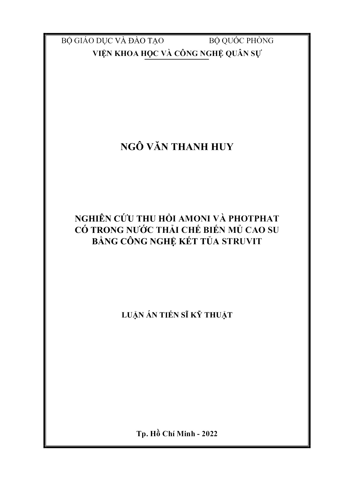 Luận án Nghiên cứu thu hồi amoni và photphat có trong nước thải chế biến mủ cao su bằng công nghệ kết tủa struvit trang 1 Luận án Nghiên cứu thu hồi amoni và photphat có trong nước thải chế biến mủ cao su bằng công nghệ kết tủa struvit trang 1