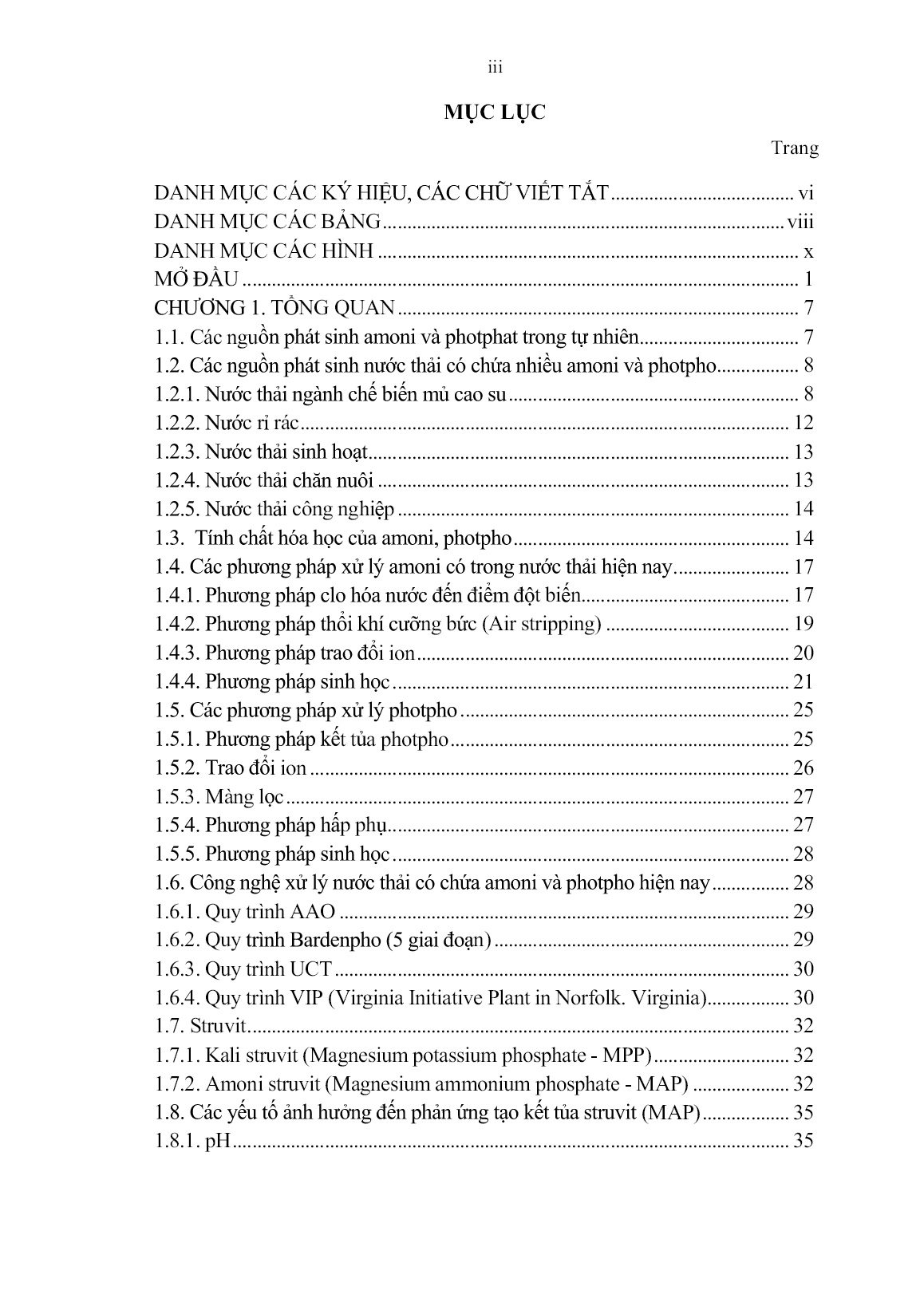 Luận án Nghiên cứu thu hồi amoni và photphat có trong nước thải chế biến mủ cao su bằng công nghệ kết tủa struvit trang 5 Luận án Nghiên cứu thu hồi amoni và photphat có trong nước thải chế biến mủ cao su bằng công nghệ kết tủa struvit trang 5