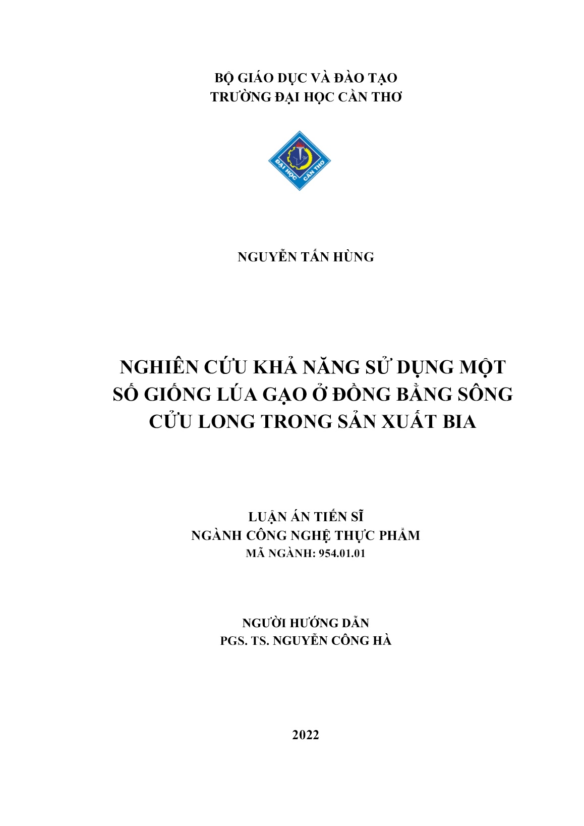 Luận án Nghiên cứu khả năng sử dụng một số giống lúa gạo ở đồng bằng sông Cửu Long trong sản xuất bia trang 2 Luận án Nghiên cứu khả năng sử dụng một số giống lúa gạo ở đồng bằng sông Cửu Long trong sản xuất bia trang 2