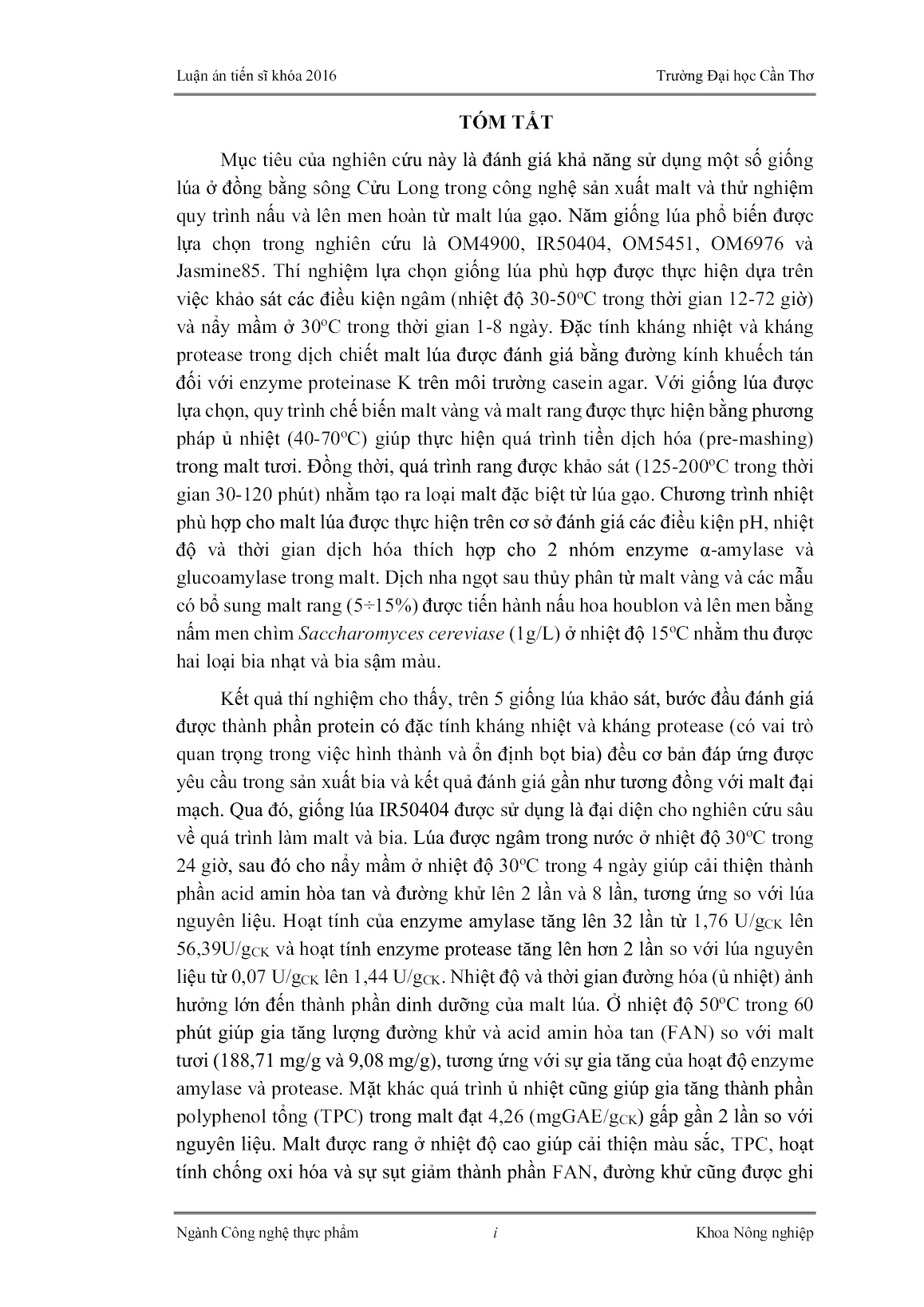 Luận án Nghiên cứu khả năng sử dụng một số giống lúa gạo ở đồng bằng sông Cửu Long trong sản xuất bia trang 4 Luận án Nghiên cứu khả năng sử dụng một số giống lúa gạo ở đồng bằng sông Cửu Long trong sản xuất bia trang 4