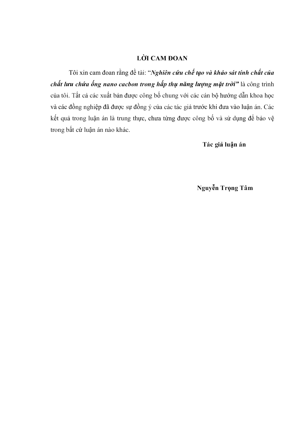 Luận án Nghiên cứu chế tạo và khảo sát tính chất của chất lưu chứa ống nano cacbon trong hấp thụ năng lượng mặt trời trang 3