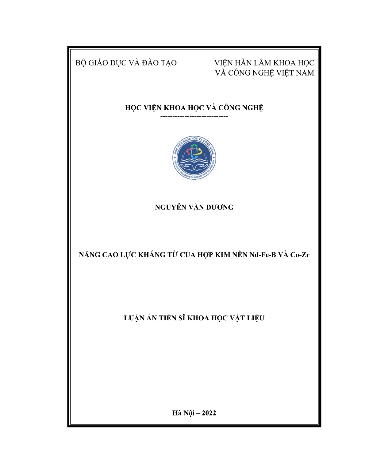 Luận án Nâng cao lực kháng từ của hợp kim nền Nd-Fe-B VÀ Co-Zr trang 1 Luận án Nâng cao lực kháng từ của hợp kim nền Nd-Fe-B VÀ Co-Zr trang 1