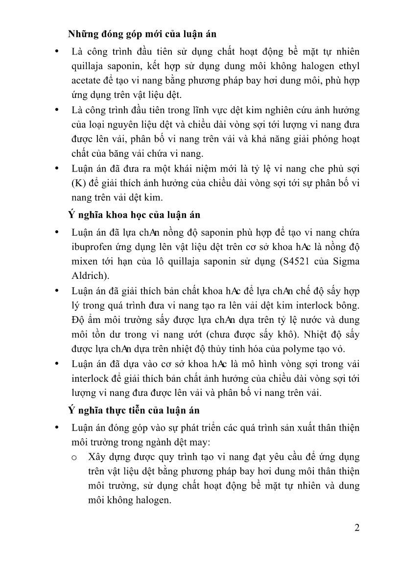 Tóm tắt Luận án Nghiên cứu tạo vải chứa vi nang kháng viêm thân thiện môi trường định hướng ứng dụng y dược trang 4 Tóm tắt Luận án Nghiên cứu tạo vải chứa vi nang kháng viêm thân thiện môi trường định hướng ứng dụng y dược trang 4