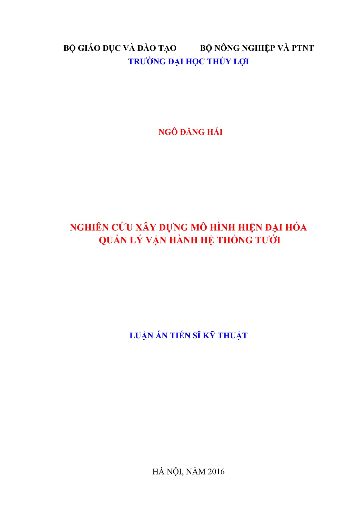 Luận án Nghiên cứu xây dựng mô hình hiện đại hóa quản lý vận hành hệ thống tưới trang 1 Luận án Nghiên cứu xây dựng mô hình hiện đại hóa quản lý vận hành hệ thống tưới trang 1