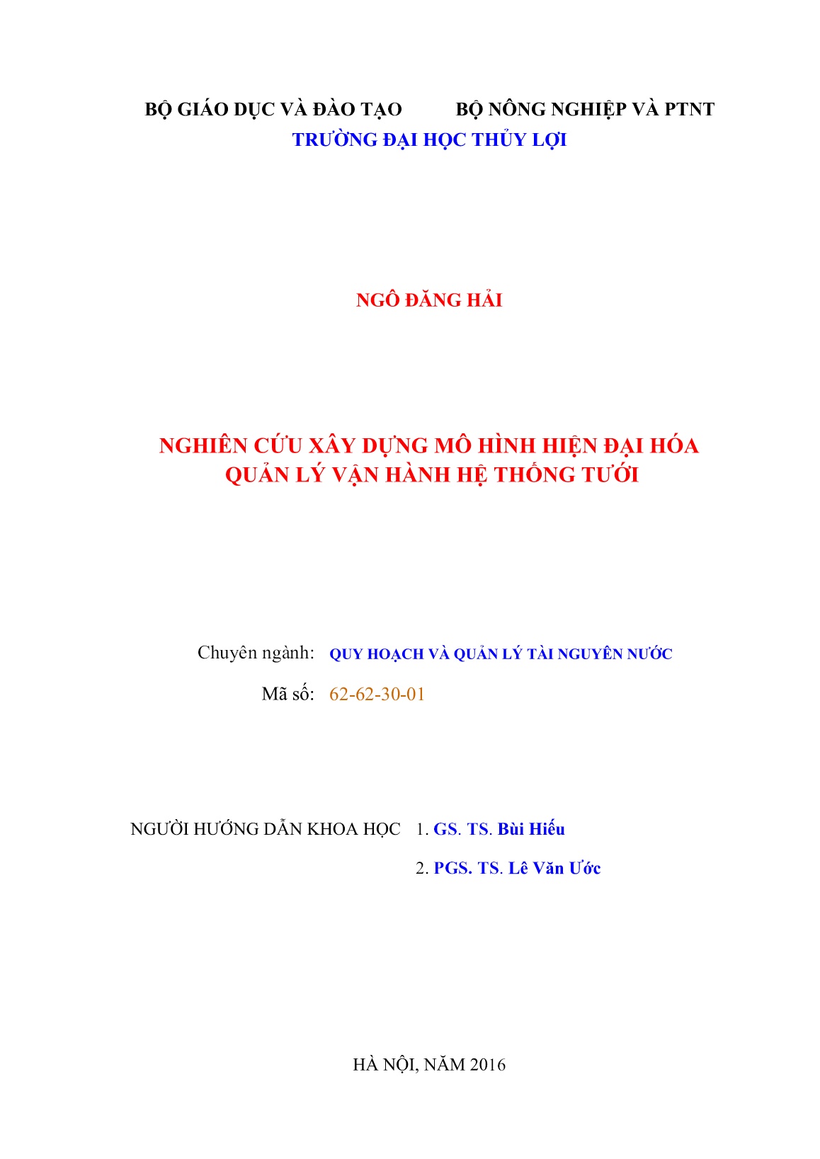Luận án Nghiên cứu xây dựng mô hình hiện đại hóa quản lý vận hành hệ thống tưới trang 2 Luận án Nghiên cứu xây dựng mô hình hiện đại hóa quản lý vận hành hệ thống tưới trang 2