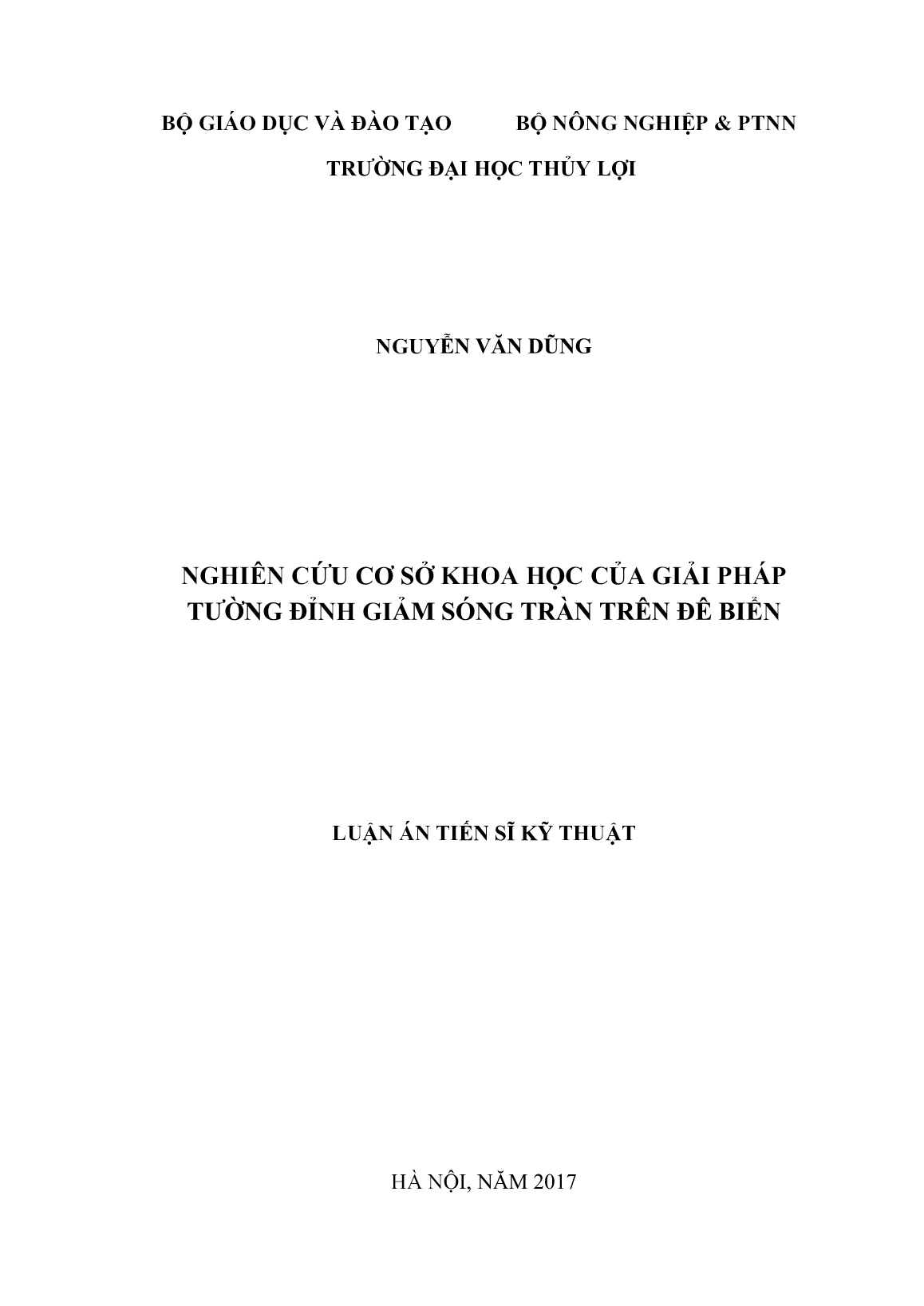 Luận án Nghiên cứu cơ sở khoa học của giải pháp tường đỉnh giảm sóng tràn trên đê biển trang 1 Luận án Nghiên cứu cơ sở khoa học của giải pháp tường đỉnh giảm sóng tràn trên đê biển trang 1