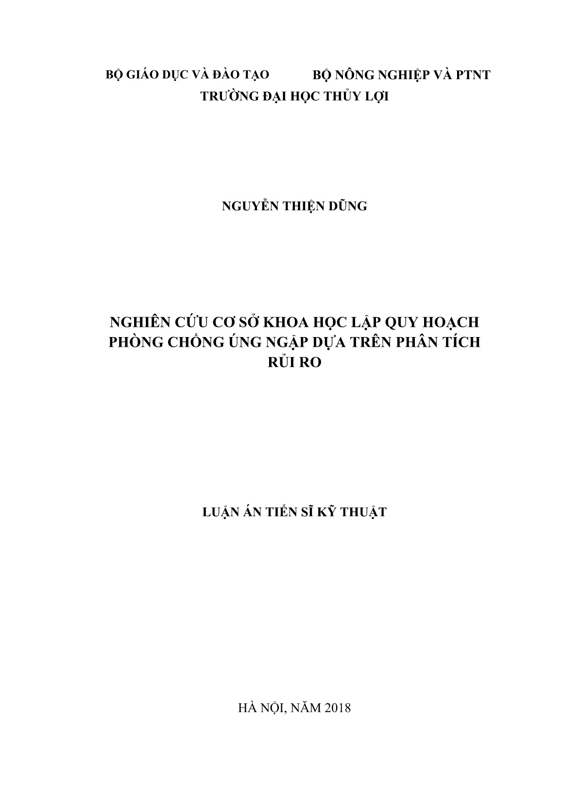 Luận án Nghiên cứu cơ sở khoa học lập quy hoạch phòng chống úng ngập dựa trên phân tích rủi ro trang 1 Luận án Nghiên cứu cơ sở khoa học lập quy hoạch phòng chống úng ngập dựa trên phân tích rủi ro trang 1