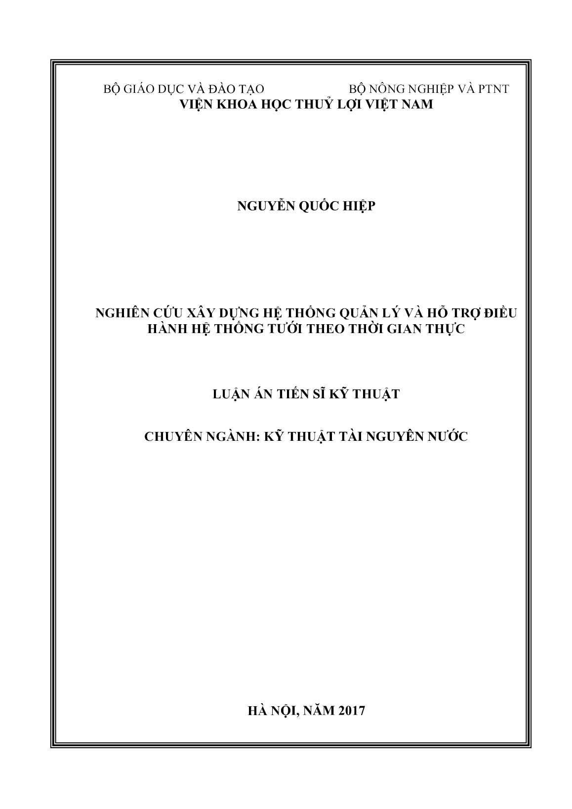 Luận án Nghiên cứu xây dựng hệ thống quản lý và hỗ trợ điều hành hệ thống tưới theo thời gian thực trang 1 Luận án Nghiên cứu xây dựng hệ thống quản lý và hỗ trợ điều hành hệ thống tưới theo thời gian thực trang 1