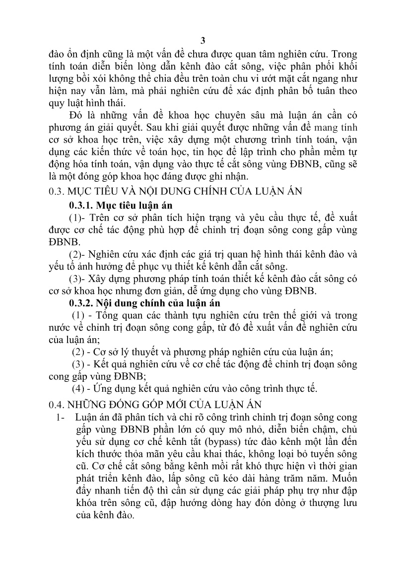 Tóm tắt Luận án Nghiên cứu cơ chế tác động để chỉnh trị đoạn sông cong gấp trong vùng chịu ảnh hưởng của thủy triều trang 5
