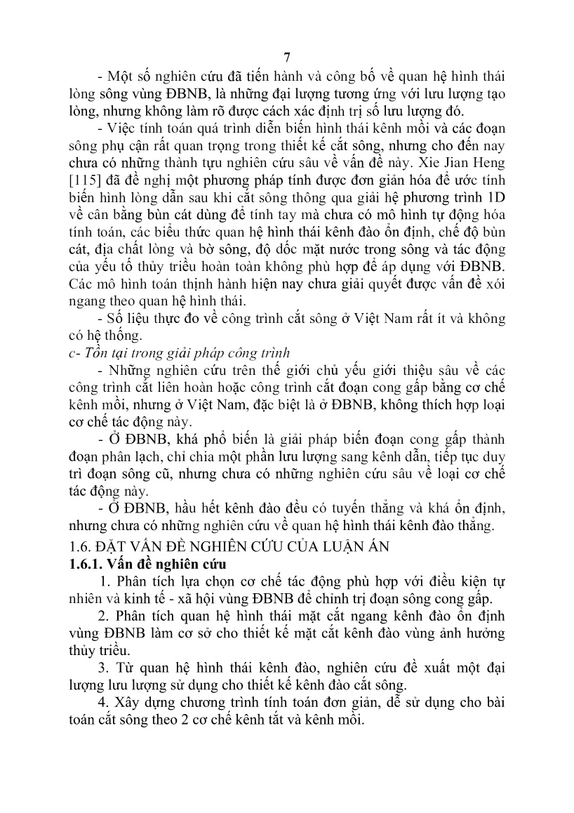 Tóm tắt Luận án Nghiên cứu cơ chế tác động để chỉnh trị đoạn sông cong gấp trong vùng chịu ảnh hưởng của thủy triều trang 9