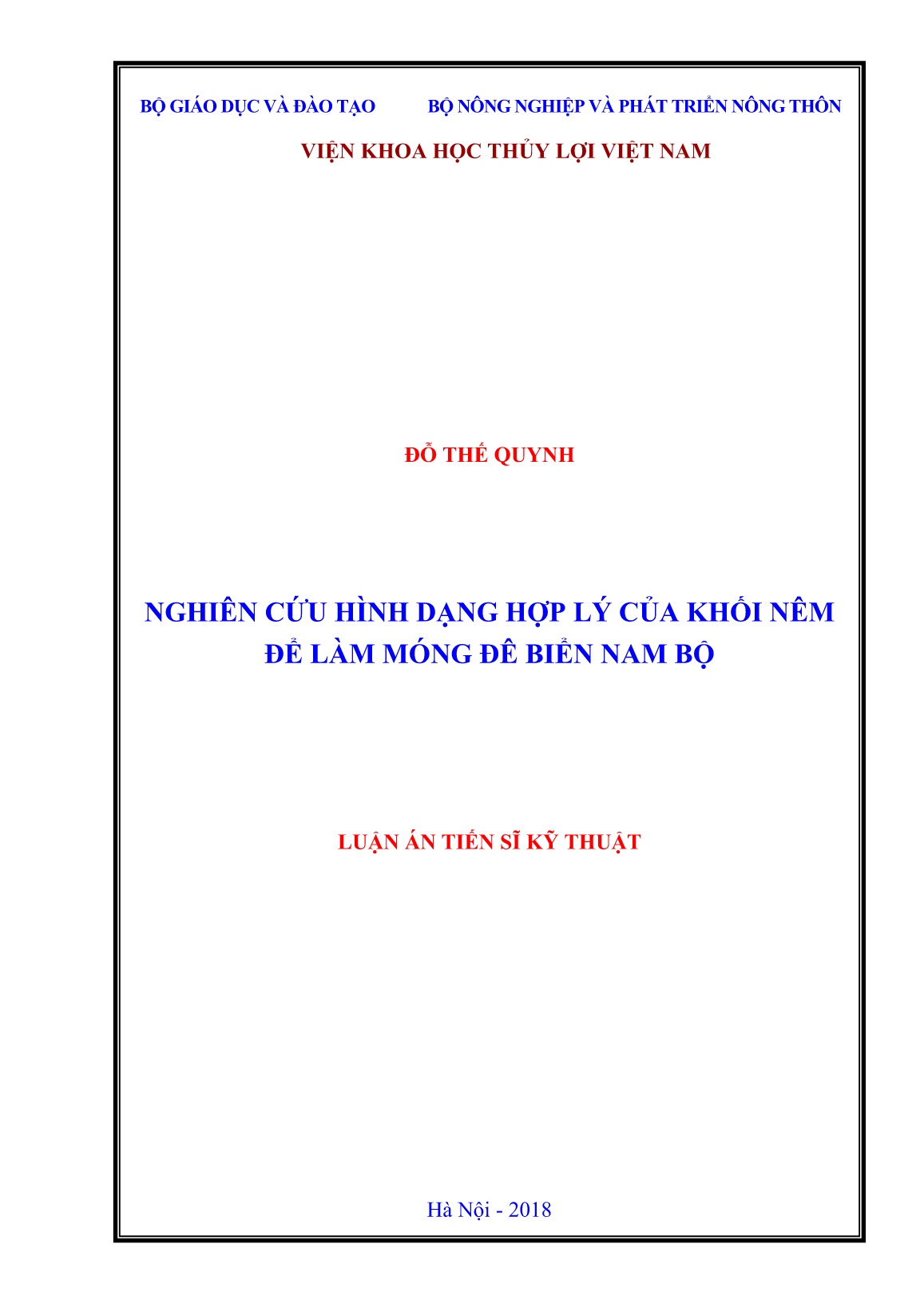 Luận án Nghiên cứu hình dạng hợp lý của khối nêm để làm móng đê biển Nam Bộ trang 1 Luận án Nghiên cứu hình dạng hợp lý của khối nêm để làm móng đê biển Nam Bộ trang 1