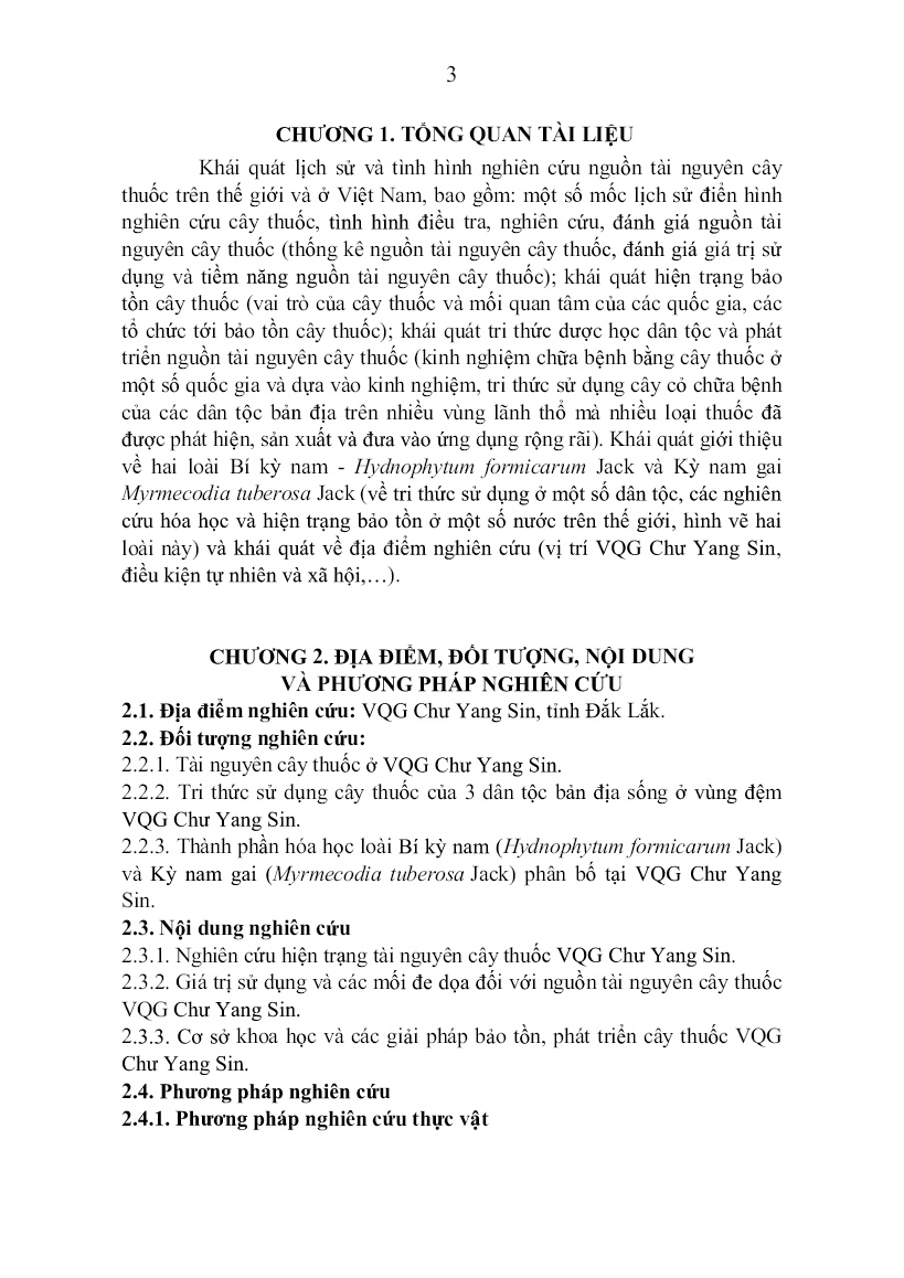 Tóm tắt Luận án Nghiên cứu nguồn tài nguyên cây thuốc tại Vườn quốc gia Chư Yang Sin và đề xuất các biện pháp bảo tồn, sử dụng bền vững trang 3 Tóm tắt Luận án Nghiên cứu nguồn tài nguyên cây thuốc tại Vườn quốc gia Chư Yang Sin và đề xuất các biện pháp bảo tồn, sử dụng bền vững trang 3