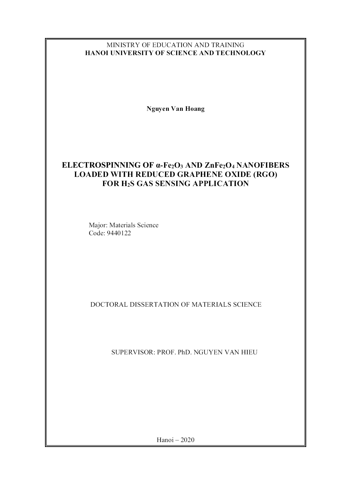 Luận án Electrospinning of α-Fe₂O₃ and ZnFe₂O₄ nanofibers loaded with reduced graphene oxide (RGO) for H₂S gas sensing application trang 2 Luận án Electrospinning of α-Fe₂O₃ and ZnFe₂O₄ nanofibers loaded with reduced graphene oxide (RGO) for H₂S gas sensing application trang 2