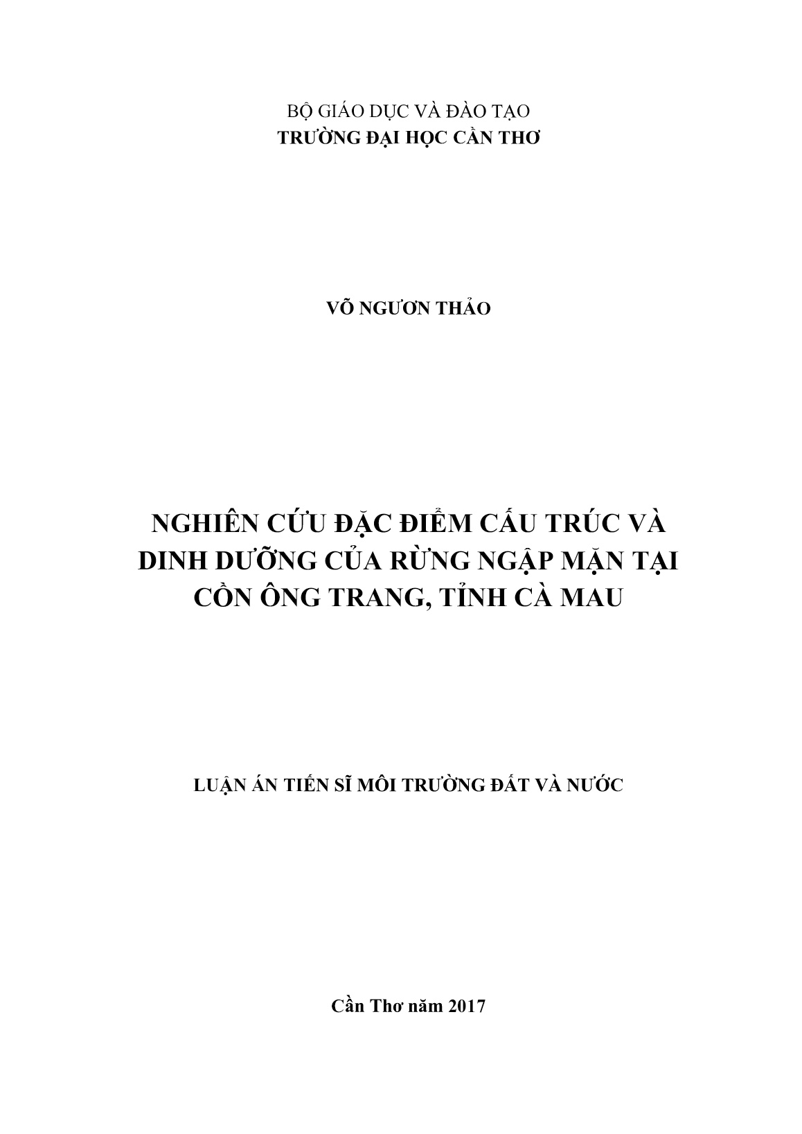 Luận án Nghiên cứu đặc điểm cấu trúc và dinh dưỡng của rừng ngập mặn tại cồn Ông Trang, tỉnh Cà Mau trang 1 Luận án Nghiên cứu đặc điểm cấu trúc và dinh dưỡng của rừng ngập mặn tại cồn Ông Trang, tỉnh Cà Mau trang 1
