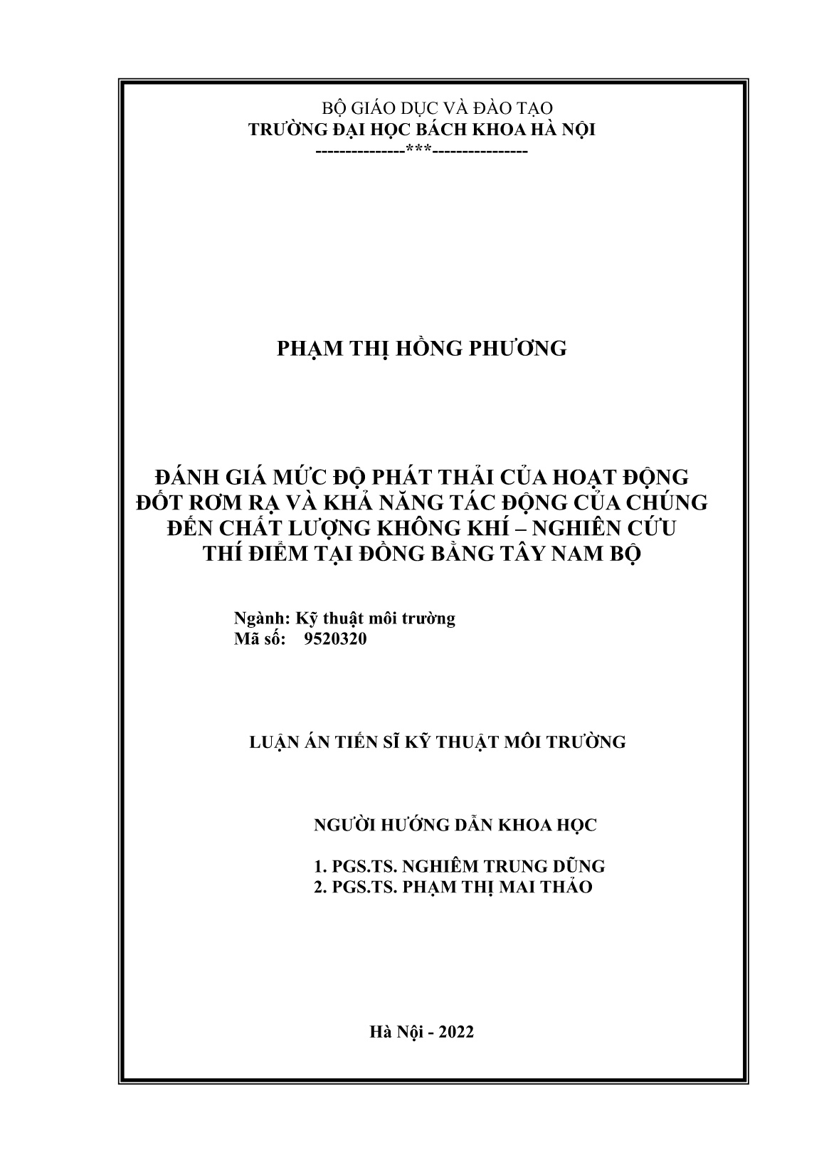 Luận án Đánh giá mức độ phát thải của hoạt động đốt rơm rạ và khả năng tác động của chúng đến chất lượng không khí. Nghiên cứu thí điểm tại đồng bằng Tây Nam Bộ trang 2 Luận án Đánh giá mức độ phát thải của hoạt động đốt rơm rạ và khả năng tác động của chúng đến chất lượng không khí. Nghiên cứu thí điểm tại đồng bằng Tây Nam Bộ trang 2