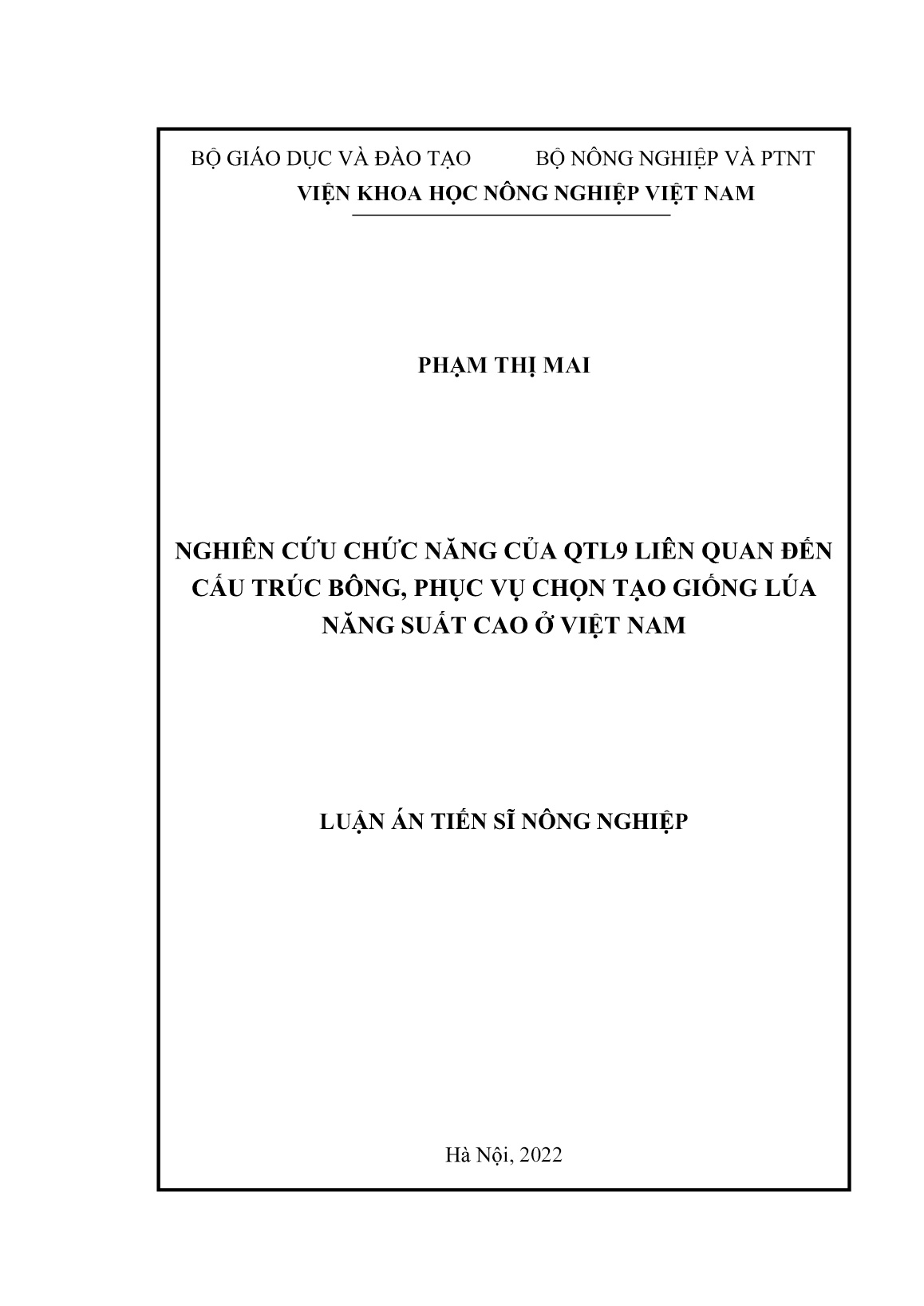 Luận án Nghiên cứu chức năng của QTL9 liên quan đến cấu trúc bông, phục vụ chọn tạo giống lúa năng suất cao ở Việt Nam trang 1 Luận án Nghiên cứu chức năng của QTL9 liên quan đến cấu trúc bông, phục vụ chọn tạo giống lúa năng suất cao ở Việt Nam trang 1