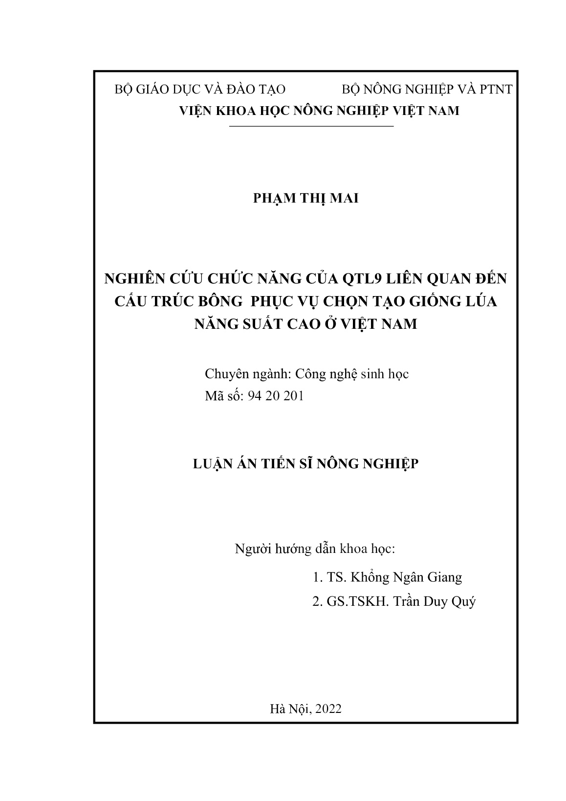 Luận án Nghiên cứu chức năng của QTL9 liên quan đến cấu trúc bông, phục vụ chọn tạo giống lúa năng suất cao ở Việt Nam trang 2 Luận án Nghiên cứu chức năng của QTL9 liên quan đến cấu trúc bông, phục vụ chọn tạo giống lúa năng suất cao ở Việt Nam trang 2
