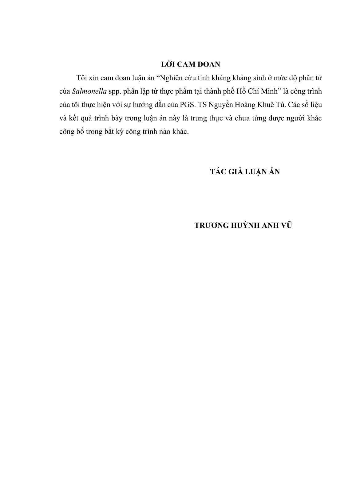 Luận án Nghiên cứu tính kháng kháng sinh ở mức độ phân tử của salmonella spp. phân lập từ thực phẩm tại Thành phố Hồ Chí Minh trang 3 Luận án Nghiên cứu tính kháng kháng sinh ở mức độ phân tử của salmonella spp. phân lập từ thực phẩm tại Thành phố Hồ Chí Minh trang 3