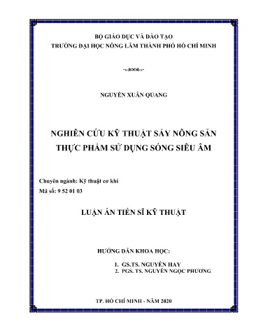 Luận án Nghiên cứu kỹ thuật sấy nông sản thực phẩm sử dụng sóng siêu âm