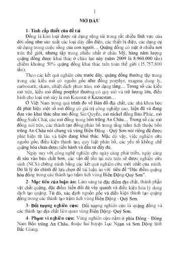 Luận án Đặc điểm quặng hóa đồng trong các thành tạo trầm tích vùng biển động - Quý Sơn