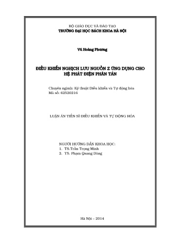 Luận án Điều khiển nghịch lưu nguồn Z ứng dụng cho hệ phát điện phân tán