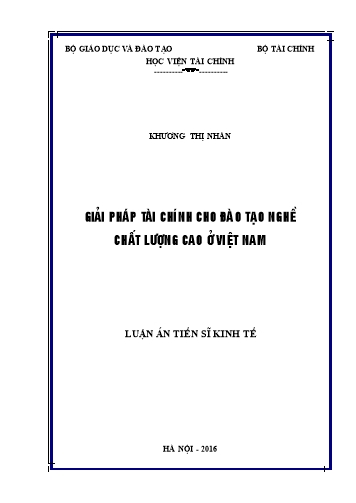 Luận án Giải pháp tài chính cho đào tạo nghề chất lượng cao ở Việt Nam