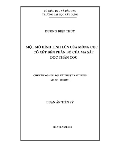 Luận án Một mô hình tính lún của móng cọc có xét đến phân bố của ma sát dọc thân cọc