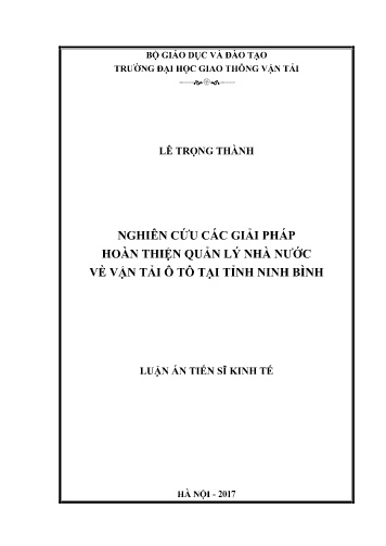 Luận án Nghiên cứu các giải pháp hoàn thiện quản lý nhà nước về vận tải ô tô tại tỉnh Ninh Bình