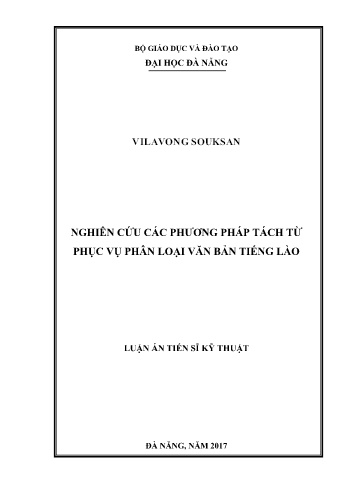 Luận án Nghiên cứu các phương pháp tách từ phục vụ phân loại văn bản tiếng Lào