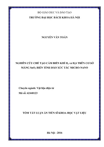 Luận án Nghiên cứu chế tạo cảm biến khí H2 và H2S trên cơ sở màng SnO2 biến tính đảo xúc tác micro-nano