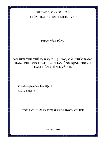 Luận án Nghiên cứu chế tạo vật liệu WO3 cấu trúc nano bằng phương pháp hóa nhằm ứng dụng trong cảm biến khí NO2 và NH3