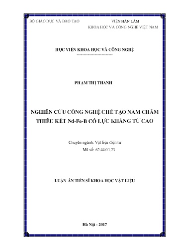 Luận án Nghiên cứu công nghệ chế tạo nam châm thiêu kết Nd-Fe-B có lực kháng từ cao