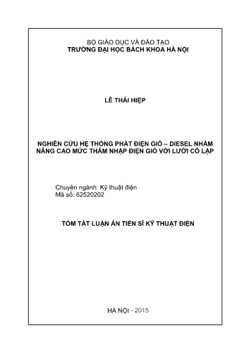 Luận án Nghiên cứu hệ thống phát điện gió – diesel nhằm nâng cao mức thâm nhập điện gió với lưới cô lập
