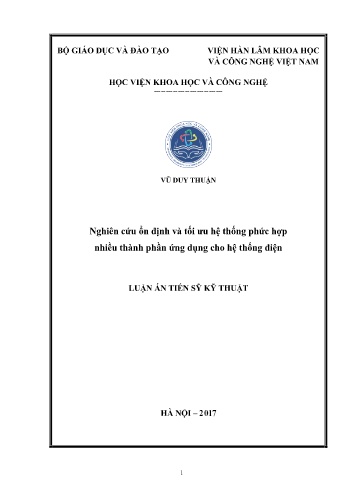 Luận án Nghiên cứu ổn định và tối ưu hệ thống phức hợp nhiều thành phần ứng dụng cho hệ thống điện