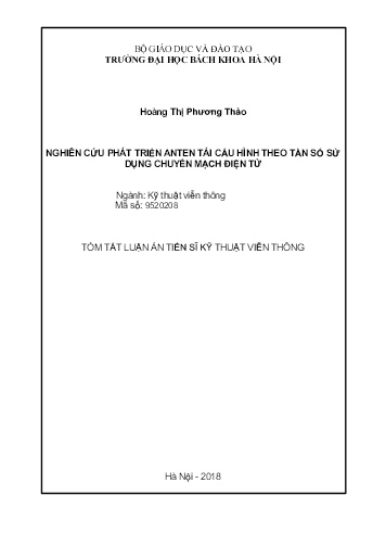 Luận án Nghiên cứu phát triển anten tái cấu hình theo tần số sử dụng chuyển mạch điện tử