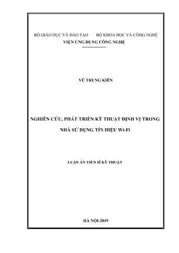 Luận án Nghiên cứu, phát triển kỹ thuật định vị trong nhà sử dụng tín hiệu Wi-fi