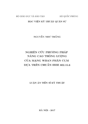 Luận án Nghiên cứu phương pháp nâng cao thông lượng của mạng wban phân cụm dựa trên chuẩn IEEE 802.15.6