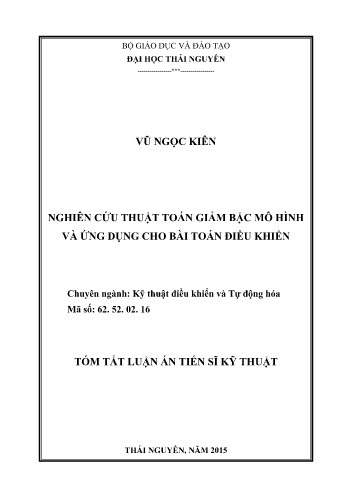 Luận án Nghiên cứu thuật toán giảm bậc mô hình và ứng dụng cho bài toán điều khiển